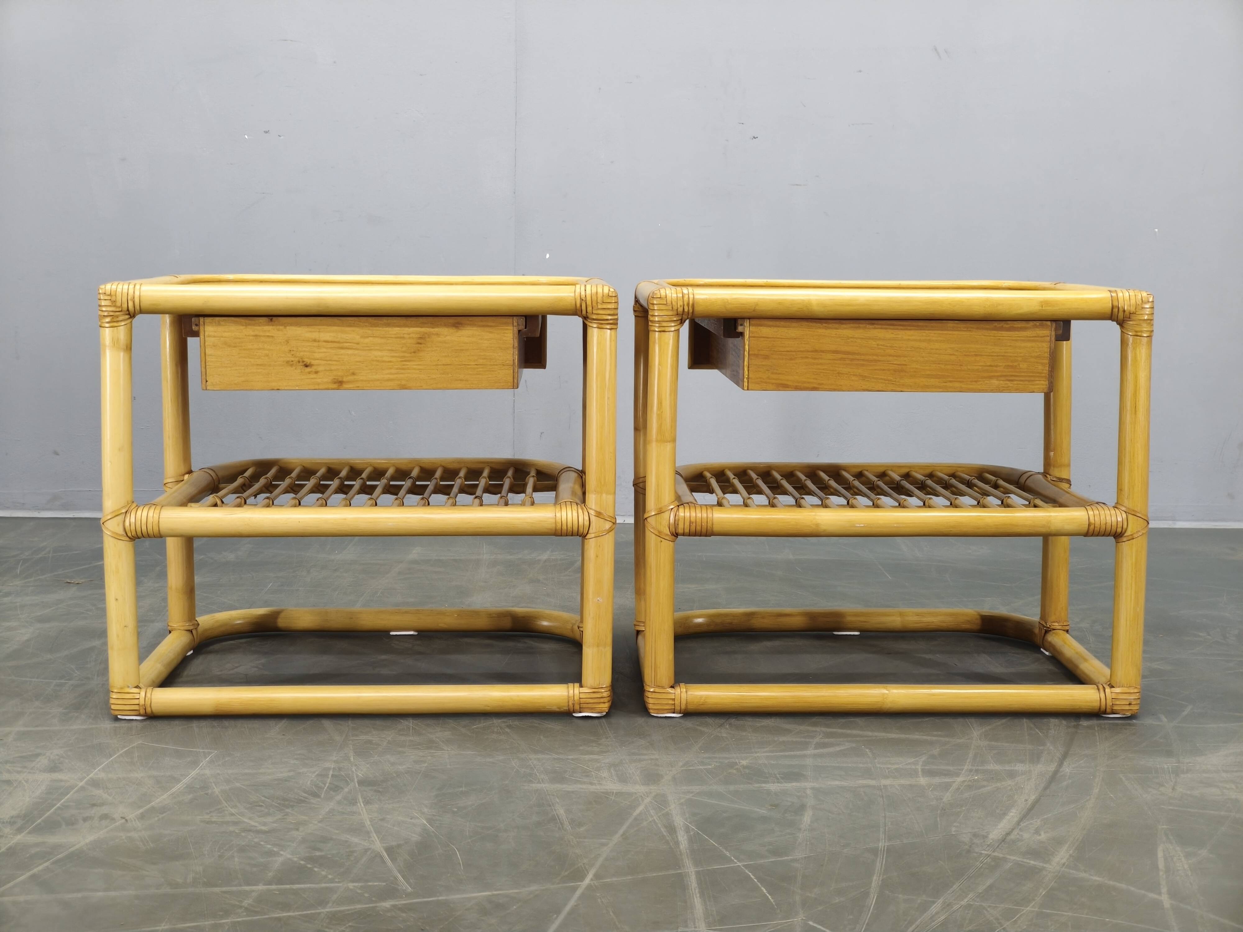 Pair of bamboo bedside tables by Kenneth Bergenblad for DUX, 1960s
