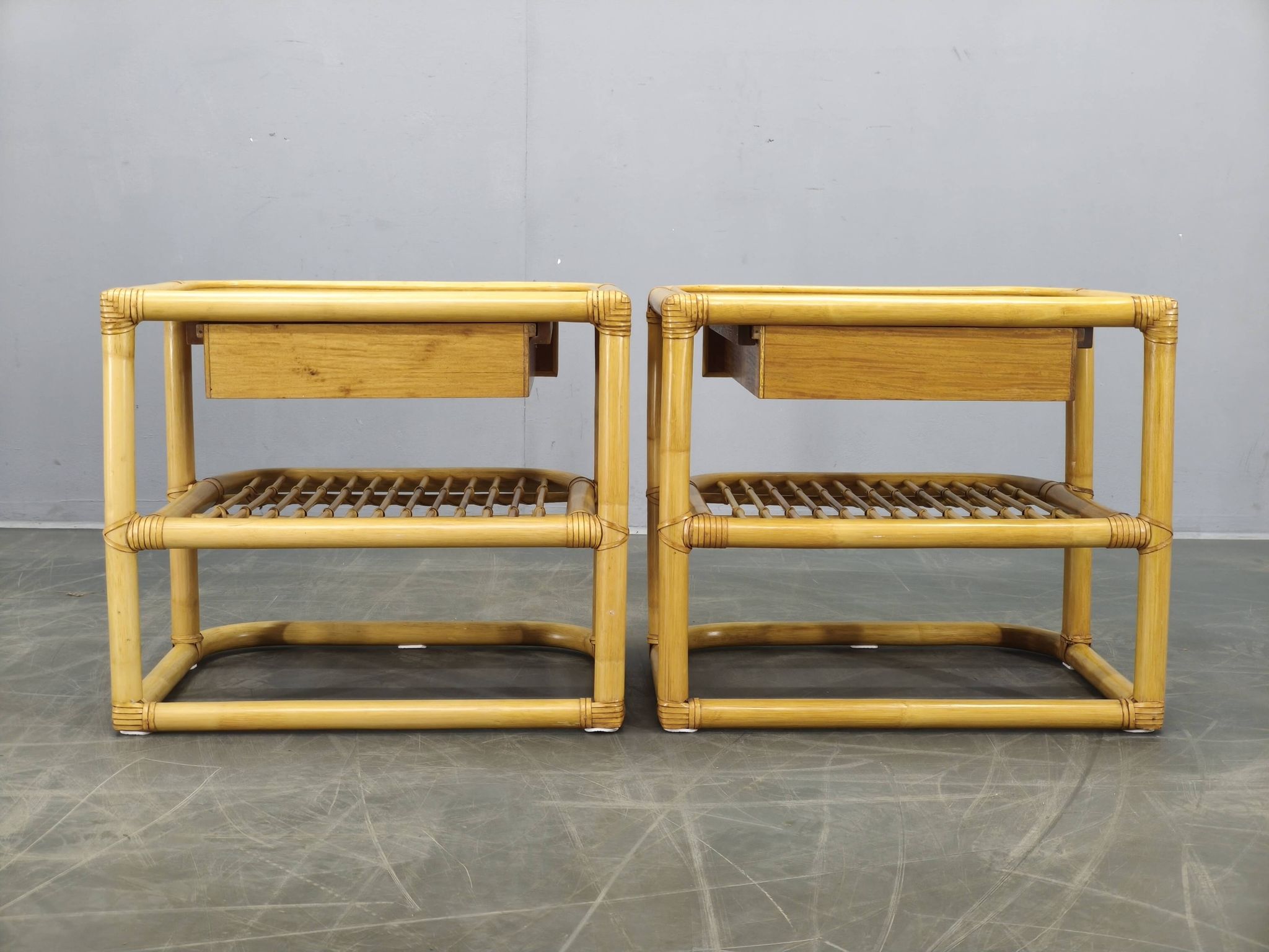 Pair of bamboo bedside tables by Kenneth Bergenblad for DUX, 1960s