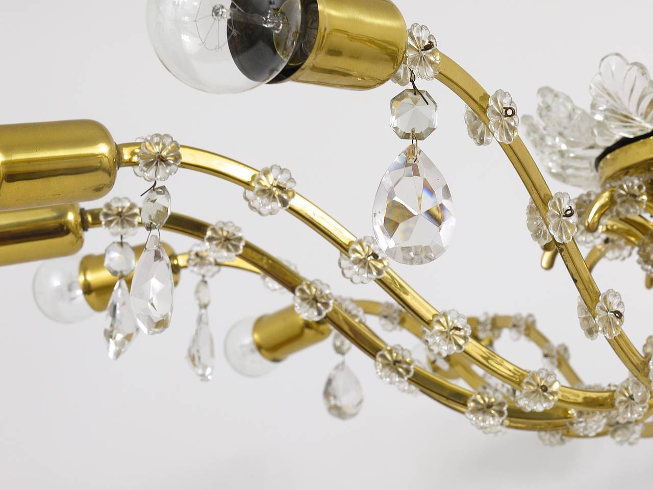 Mid-century floral brass and crystal chandelier by Lobmeyr, 1950s, Austria.