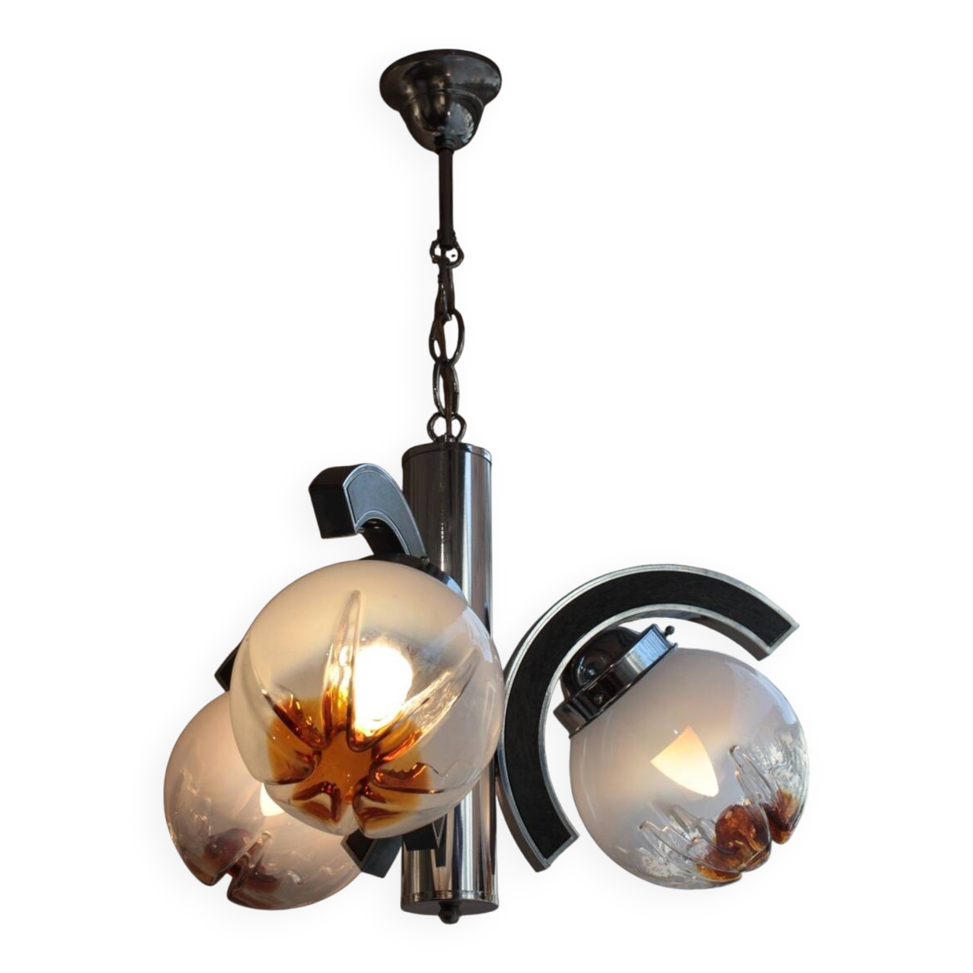 Chandelier with 3 arms of light Gaetano Sciolari Mazzega, circa 1970