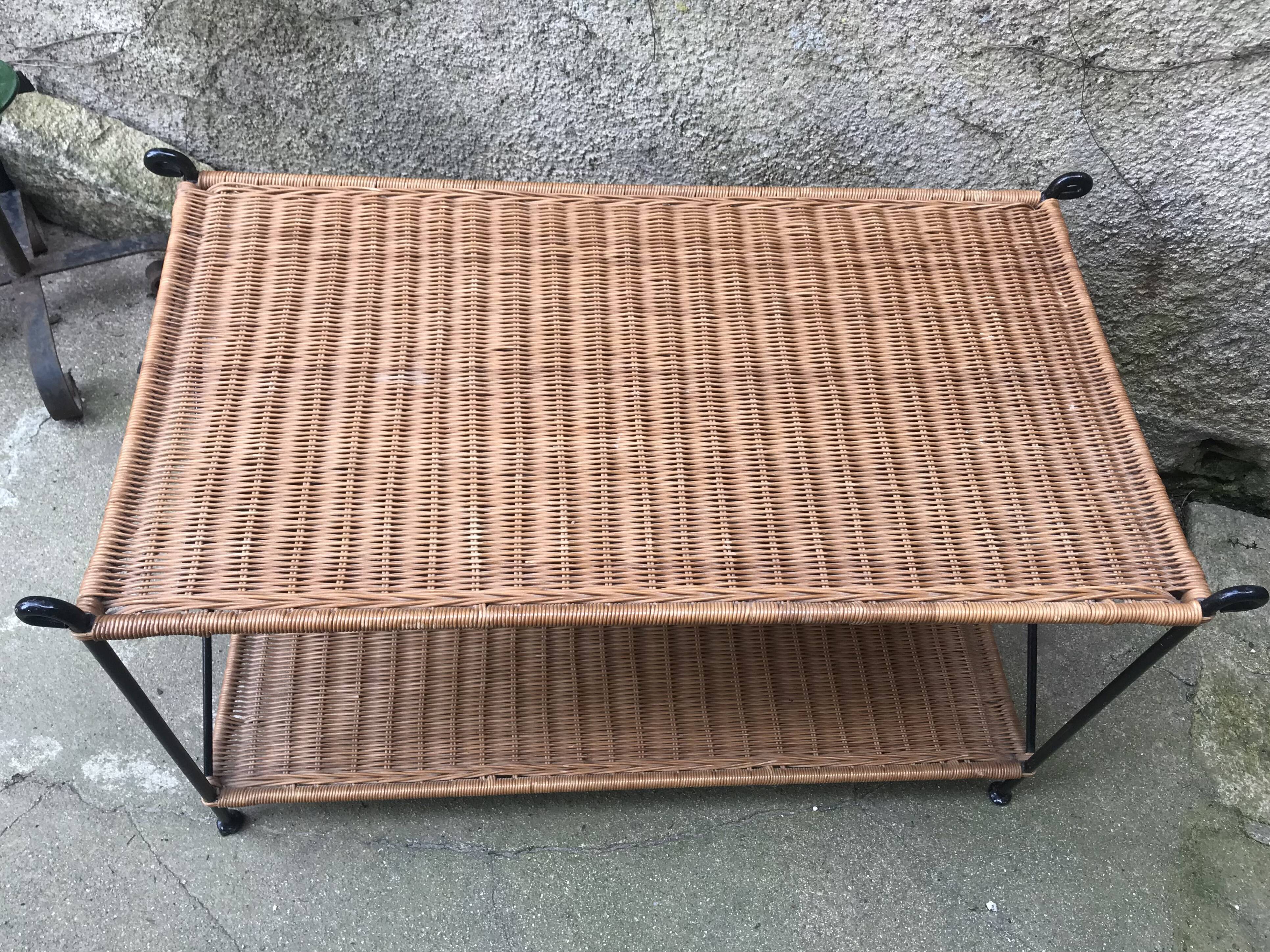Rattan and wrought iron coffee table