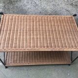 Rattan and wrought iron coffee table