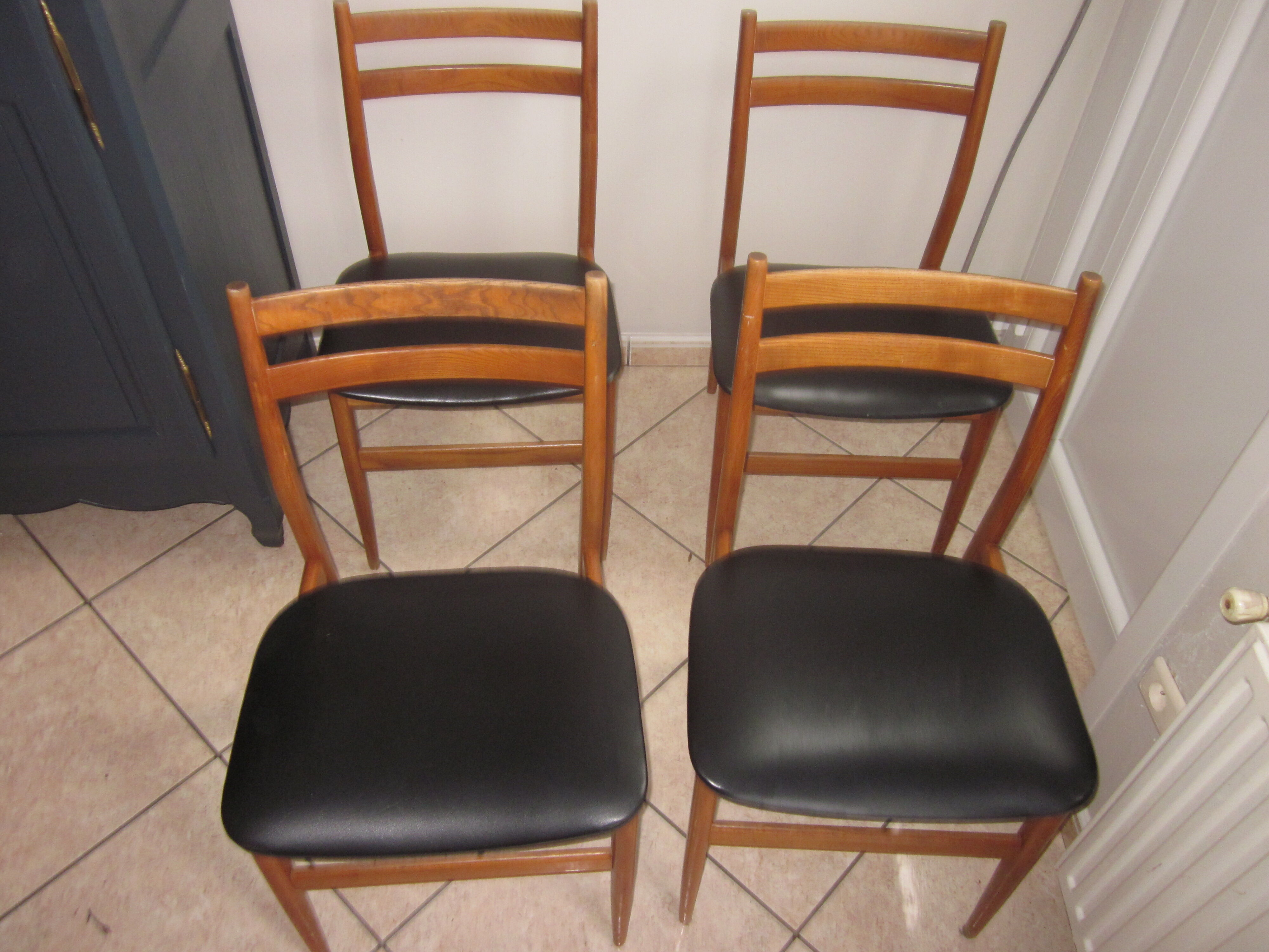 4 Scandinavian chairs teak and skai 1960