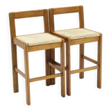 Tabourets de bar vintage italiens en bois et corde, lot de 2