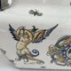 Planter, cache pot, Gien earthenware, rich decoration, Italian Renaissance, winged angel, antique decoration