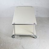 Coffee table in lacquered steel "cream", double trays, France, circa 1970