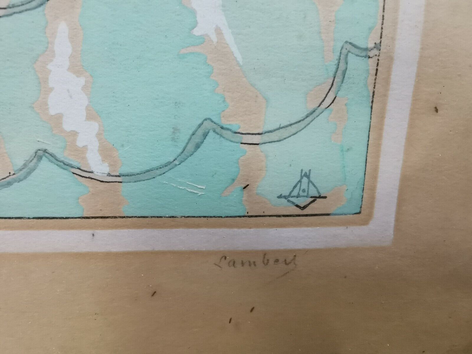 Pair of old frames watercolor drawings signed lamber lambery ? romantic