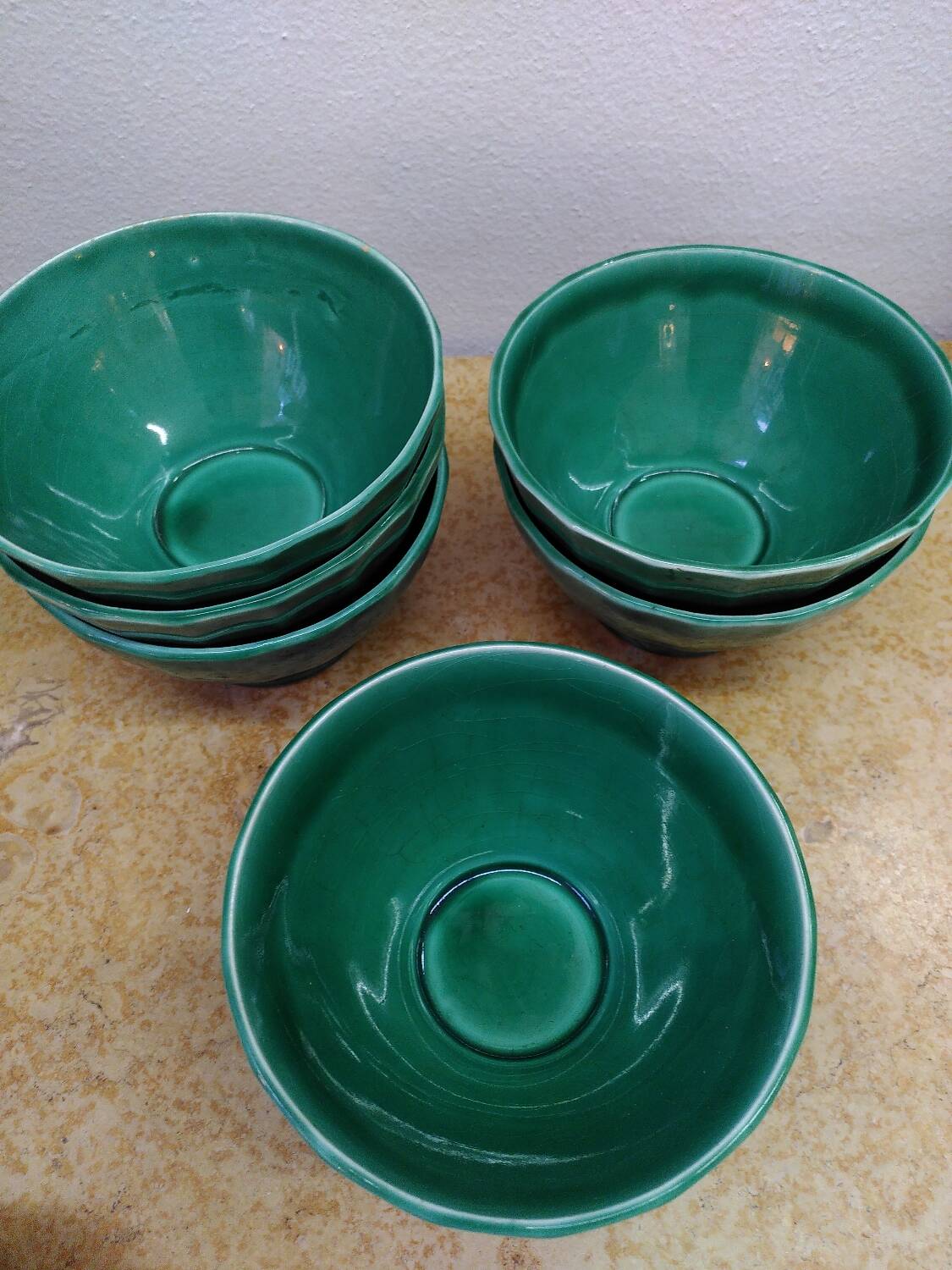 Set of 6 antique faceted ceramic bowls.