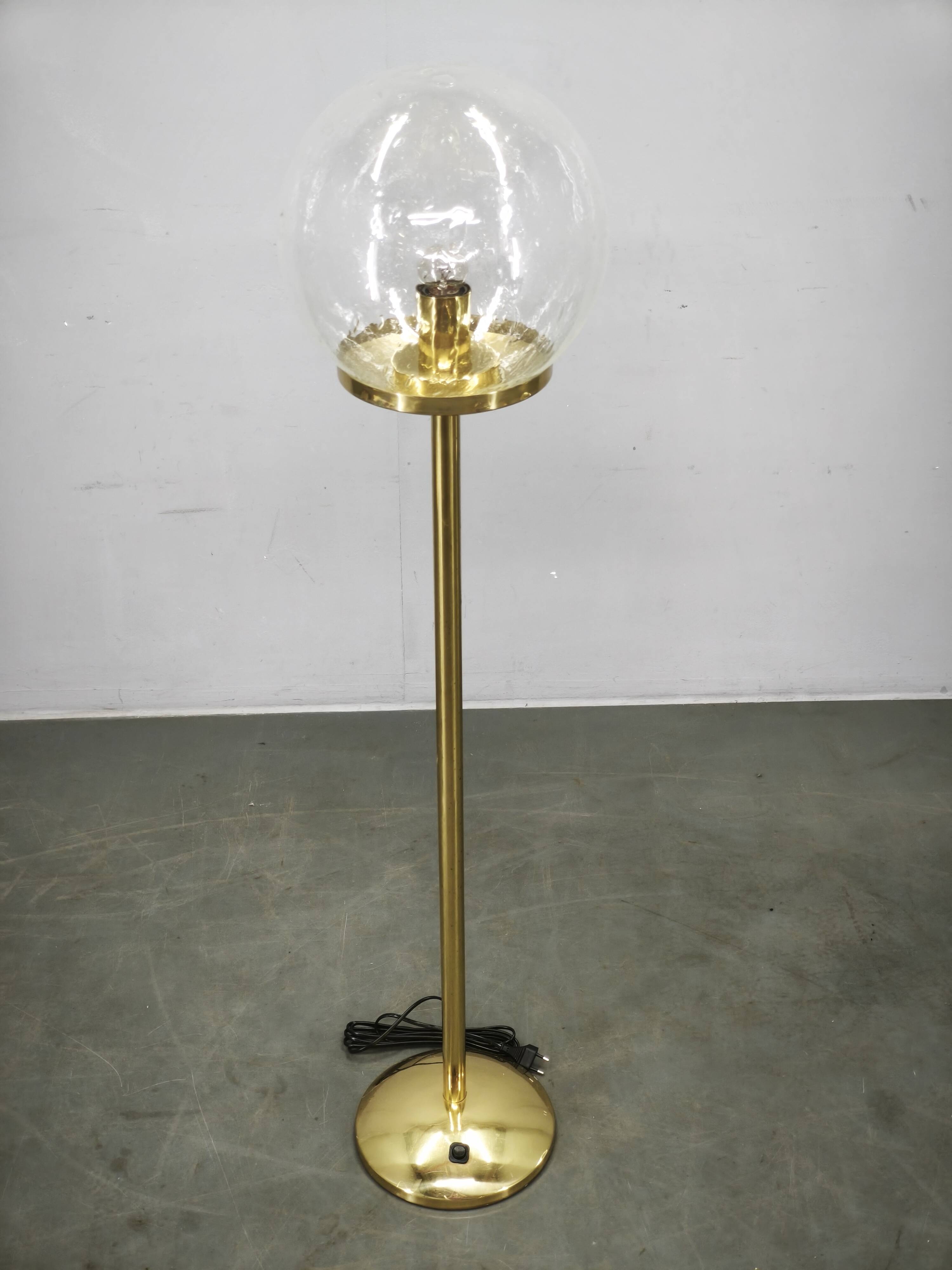 Space Age Bubble Glass and Brass Floor Lamp, Czechoslovakia, 1970s