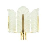 Large Scandinavian Glass & Brass Leaf Wall Light by Carl Fagerlund for Orrefors, 1960s