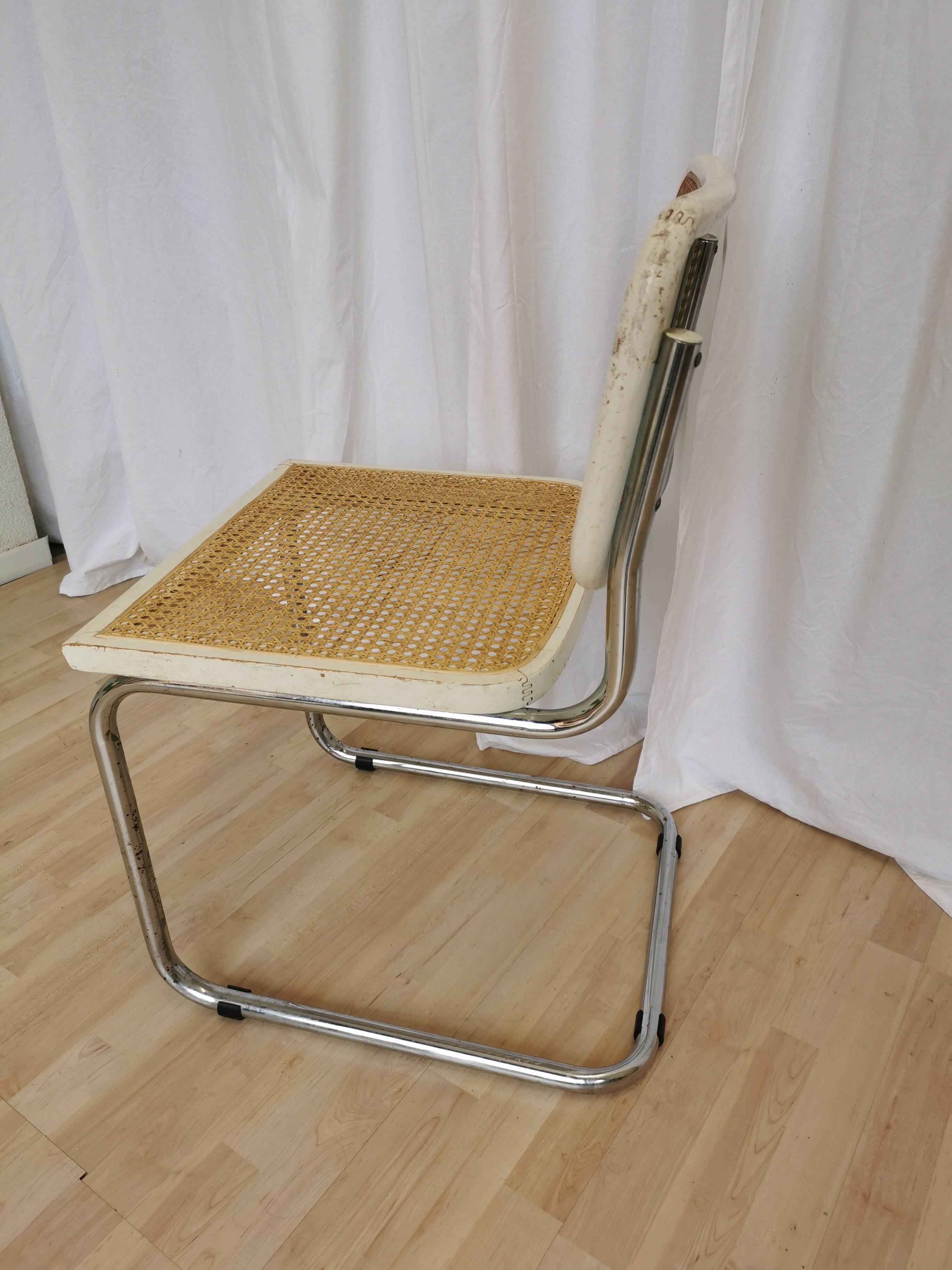 Chaise Cesca par Marcel Breuer en rotin bois et métal chromé, années 1970
