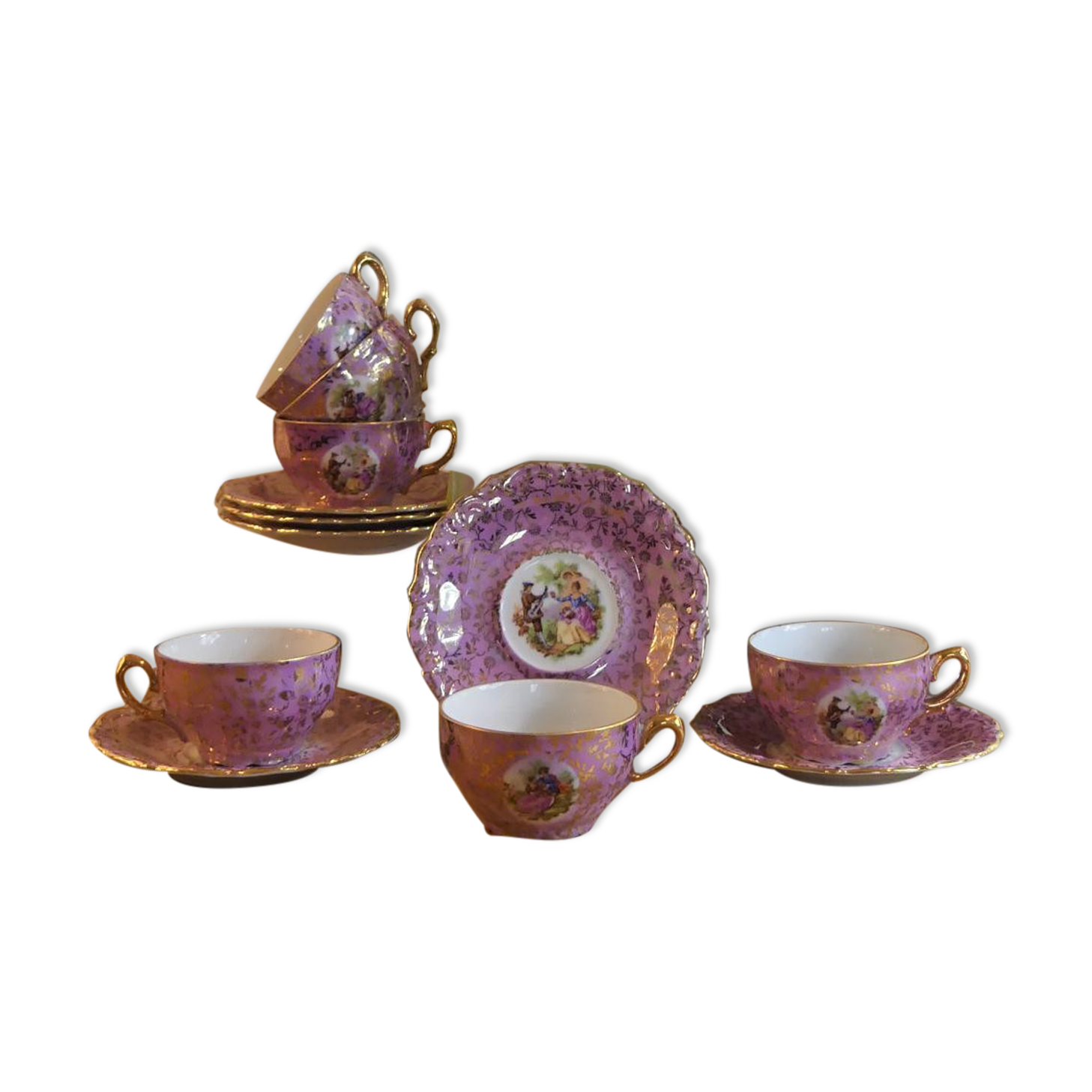 Service à Espresso 4 Tasses Et Soucoupes Fragonard Porcelaine - Très Bon état