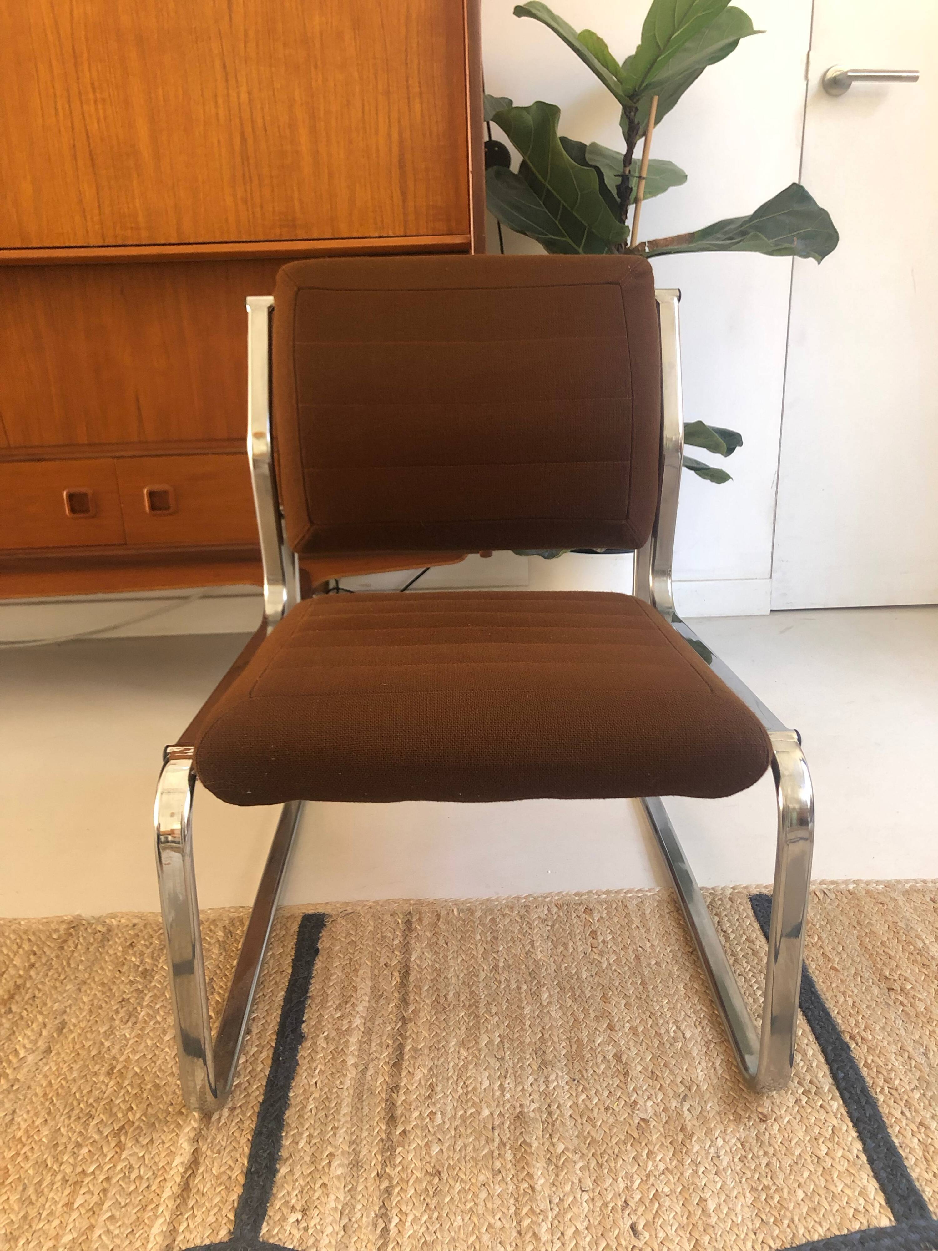 Vintage armchair in chrome and brown fabric year 1970