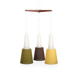 Mid Century Danish Hanging Lamp in Teak and Colored Shades