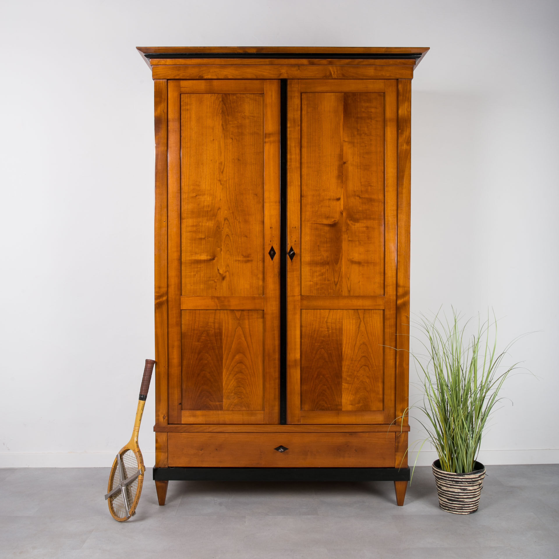 Biedermeier wardrobe in solid cherrywood veneer, germany, 19th century