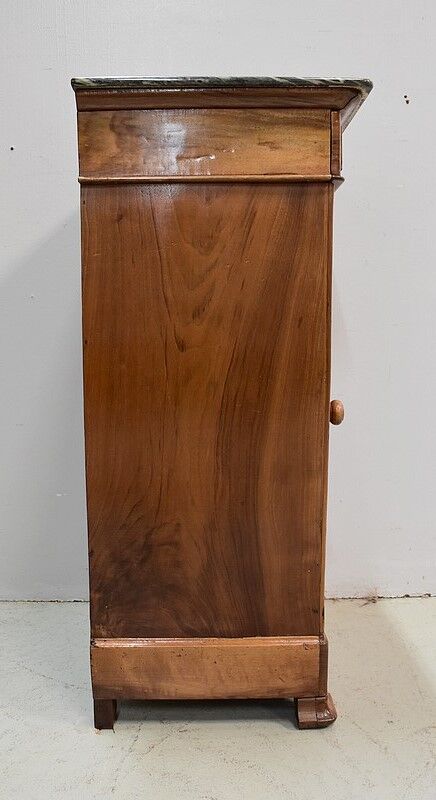 Bedside table in solid walnut with Marble Ste Anne, 1900
