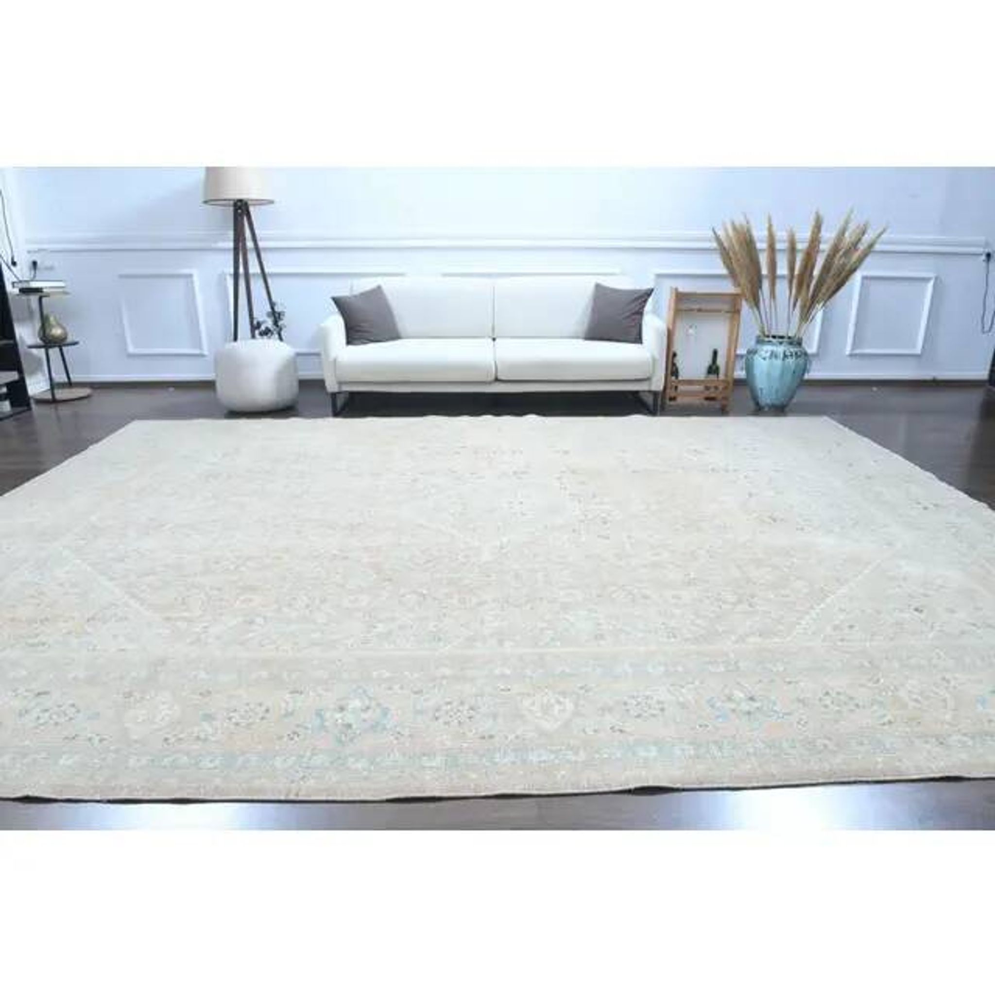1970s Vintage Persian Handmade Wool Cotton Light Beige Area Rug 304x408