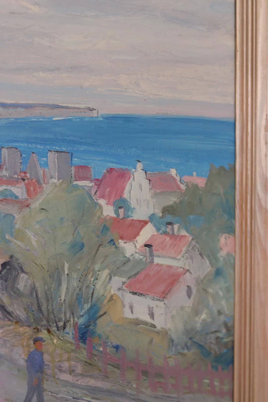 Original Swedish Oil on Panel – “Village Scene II” by E. R. Olsson – Signed