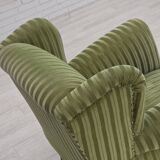1950s, Danish relax armchair, green furniture velour fabric, ash wood legs.