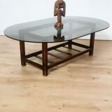 Scandinavian oval smoked glass coffee table