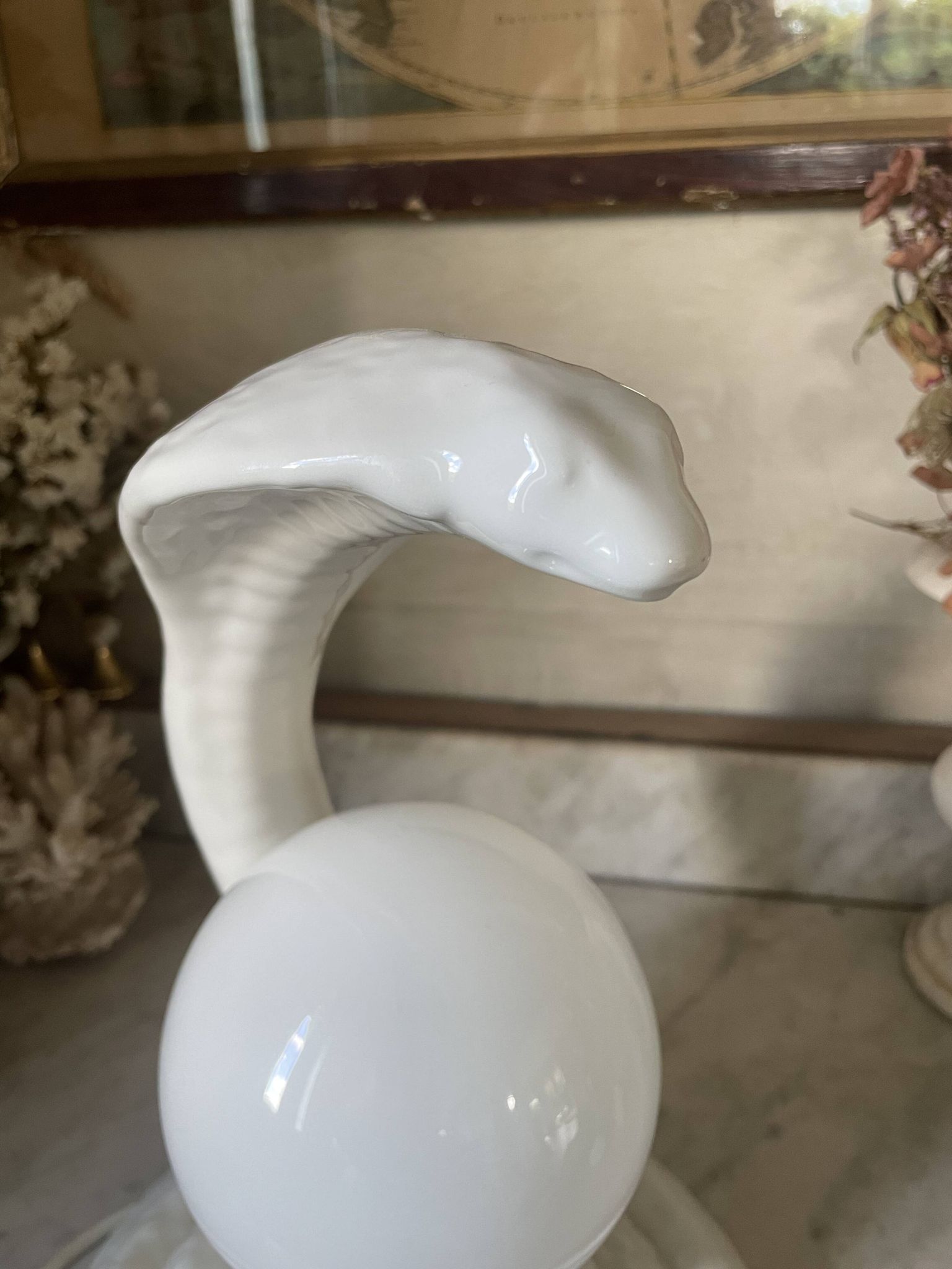 Lampe cobra vintage céramique et opaline