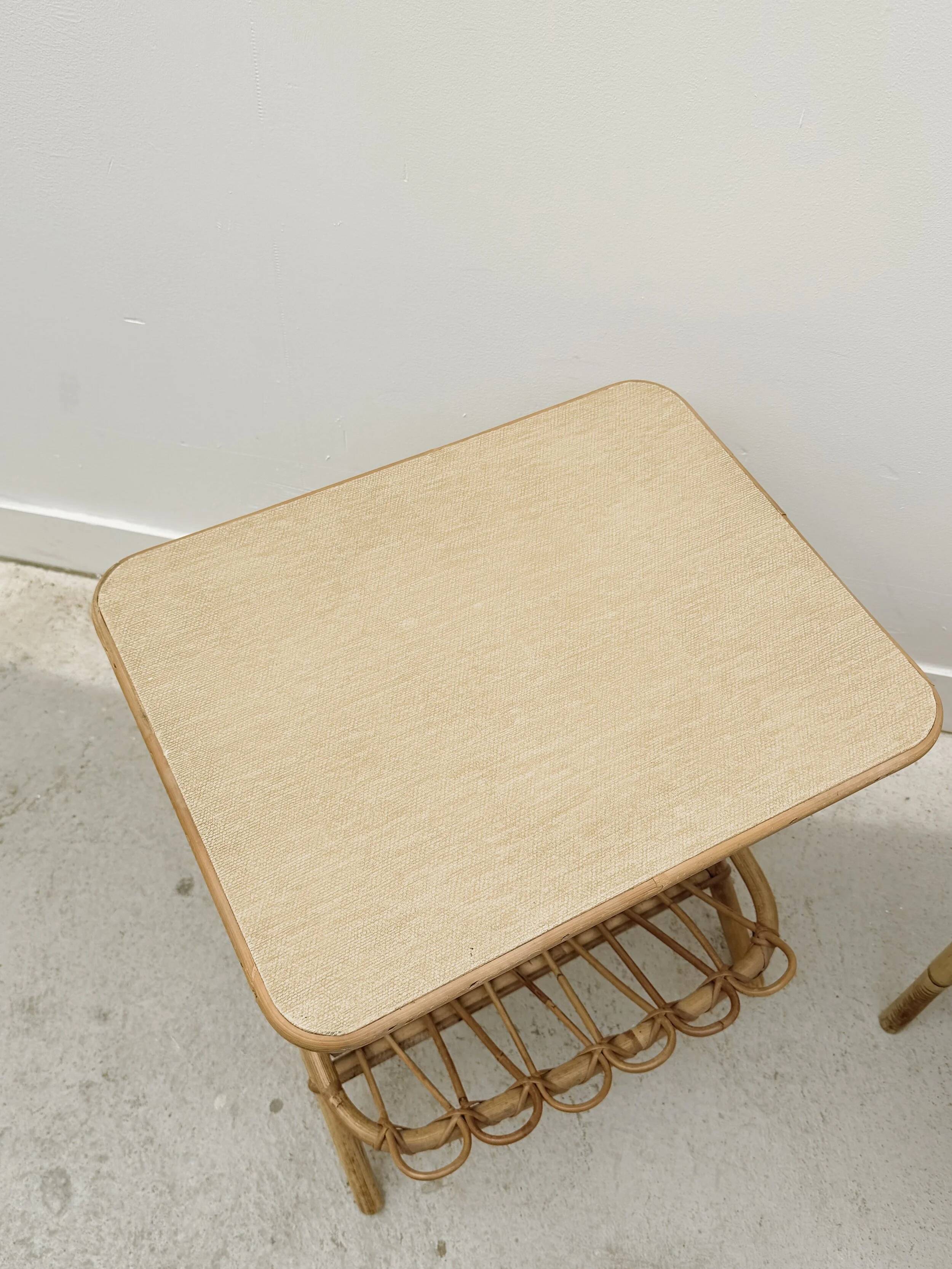 Pair of rattan bedside tables, France 1960