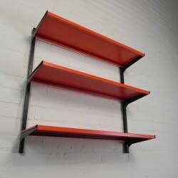Tomado Holland - A. Dekker wall shelf, orange and black, 1970s