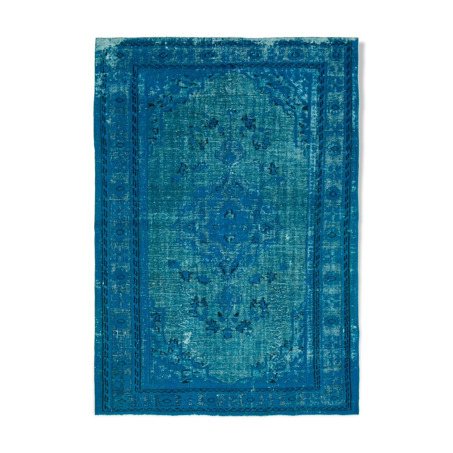 Handmade hi-low pile oriental 1970s 201 cm x 291 cm turquoise carpet