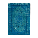 Handmade hi-low pile oriental 1970s 201 cm x 291 cm turquoise carpet