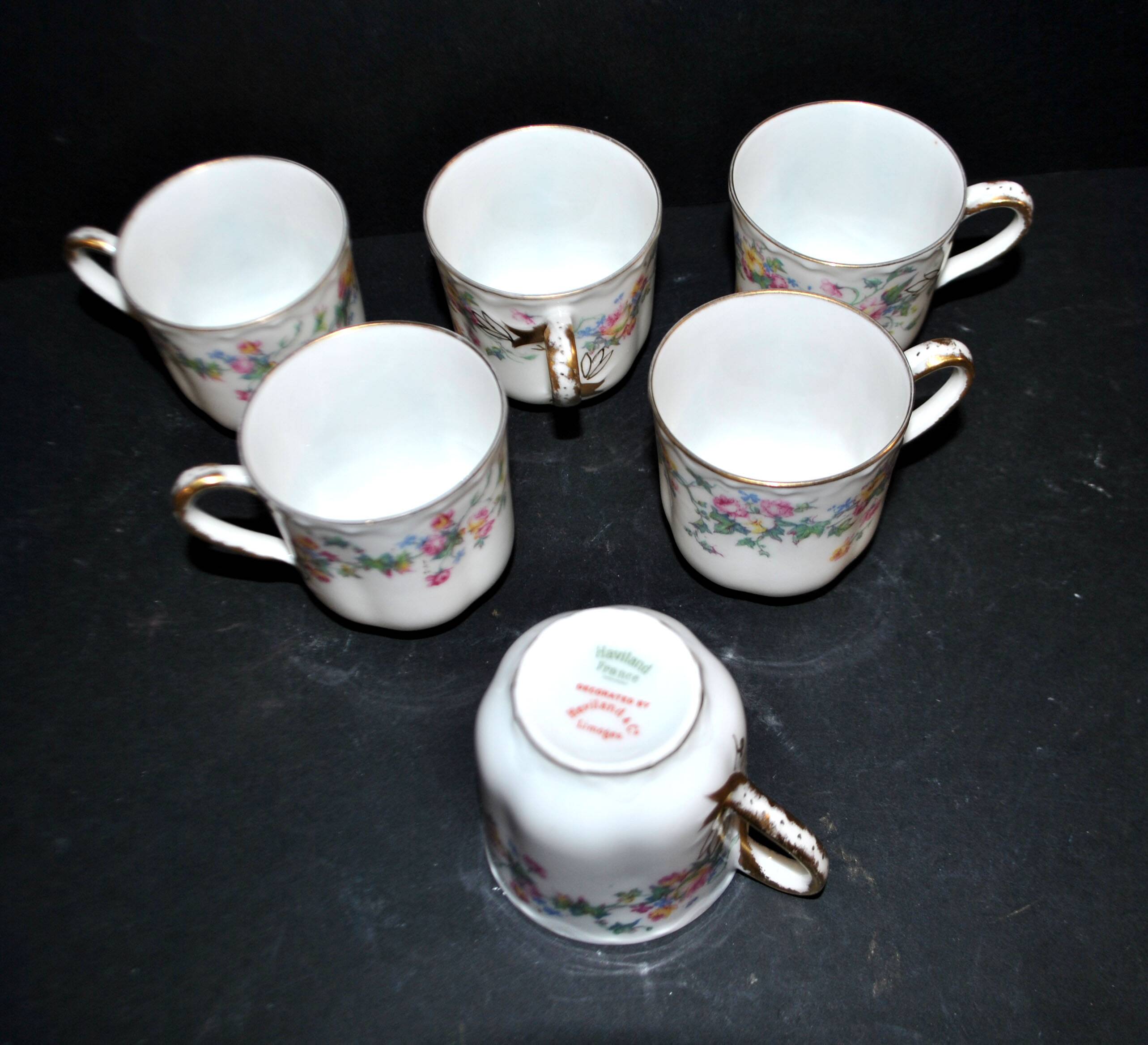 Limoges Haviland set of 6 floral porcelain coffee cups