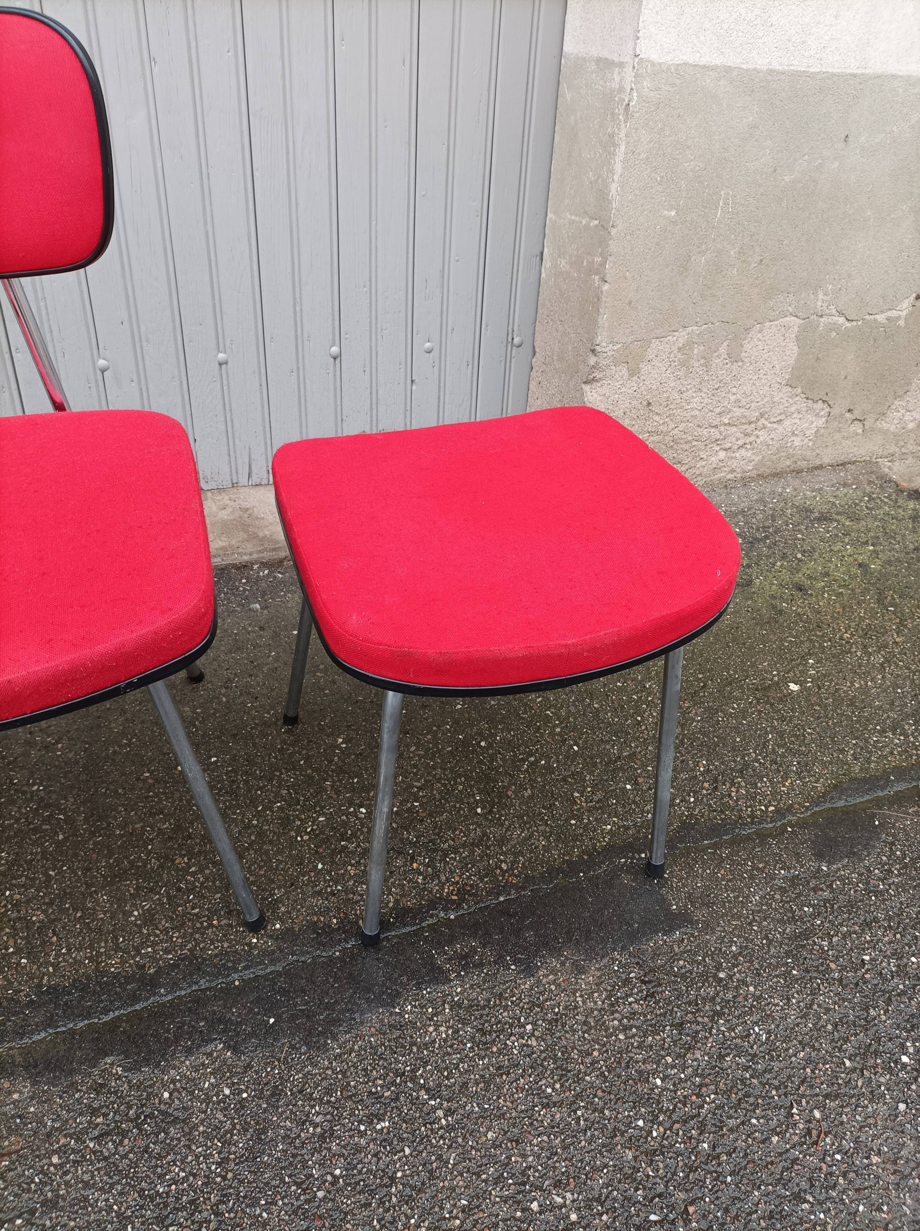Set of 2 chairs and 1 vintage stool red fabric