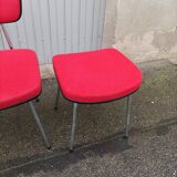 Set of 2 chairs and 1 vintage stool red fabric