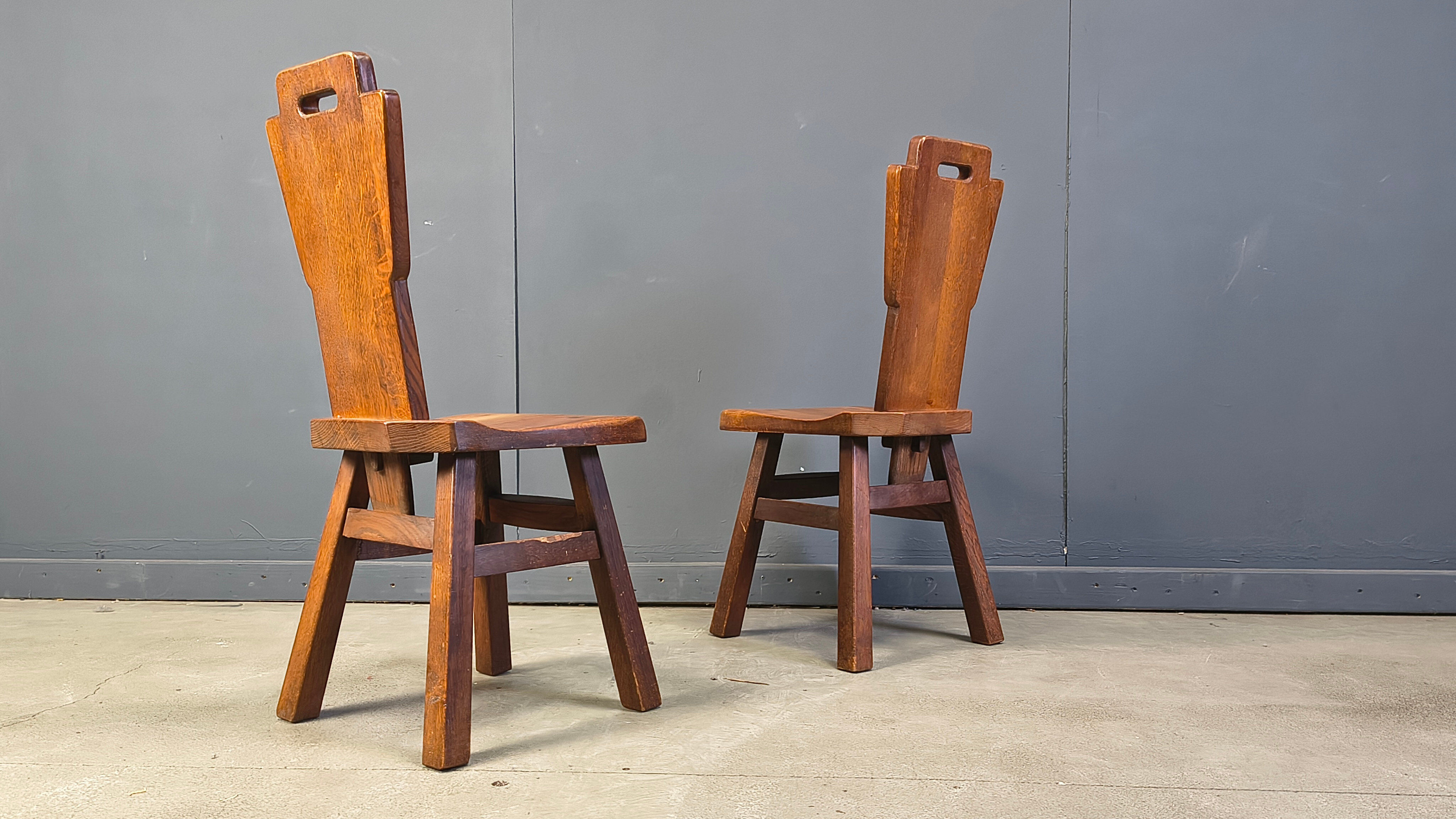 Vintage oak brutalist chairs, 1970s set of 6