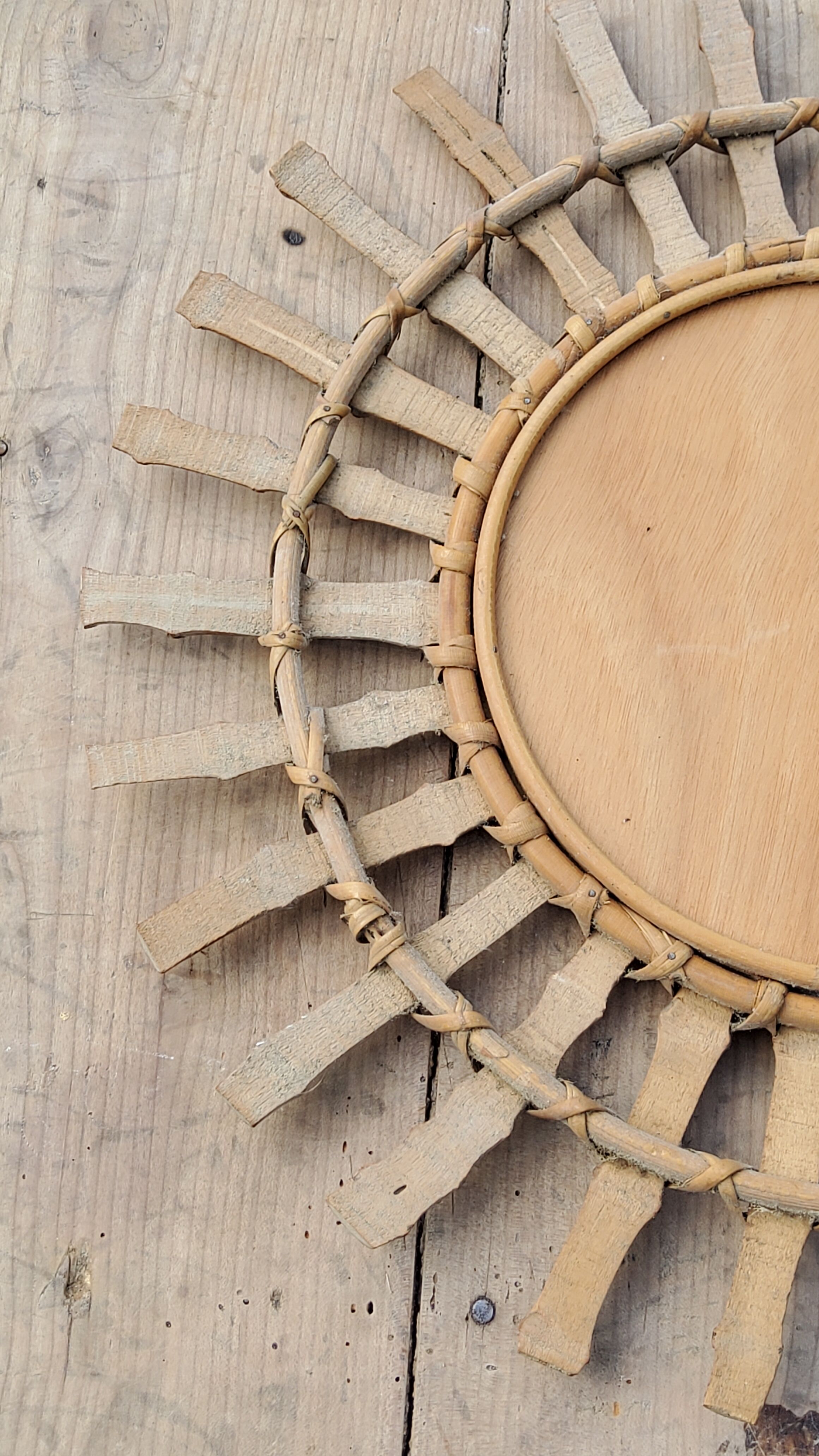 Bamboo sun mirror and rattan of 70 years