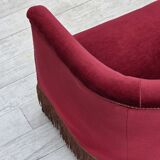 1960s, Danish 2-seater sofa, red furniture velour, ash wood legs.
