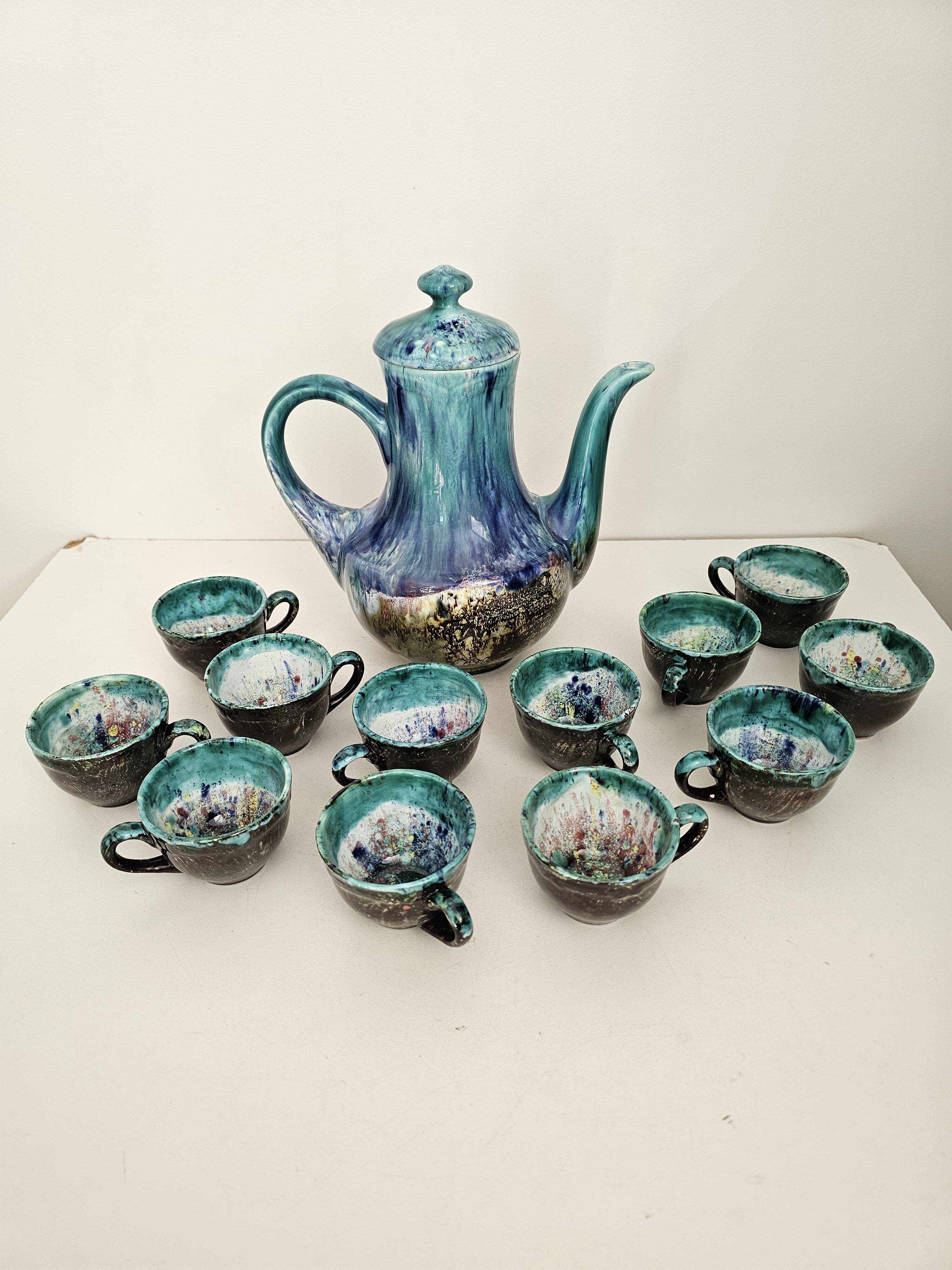 Coffee set (coffee maker + 12 cups) signed Morvan - Gaston Gaubier 70's