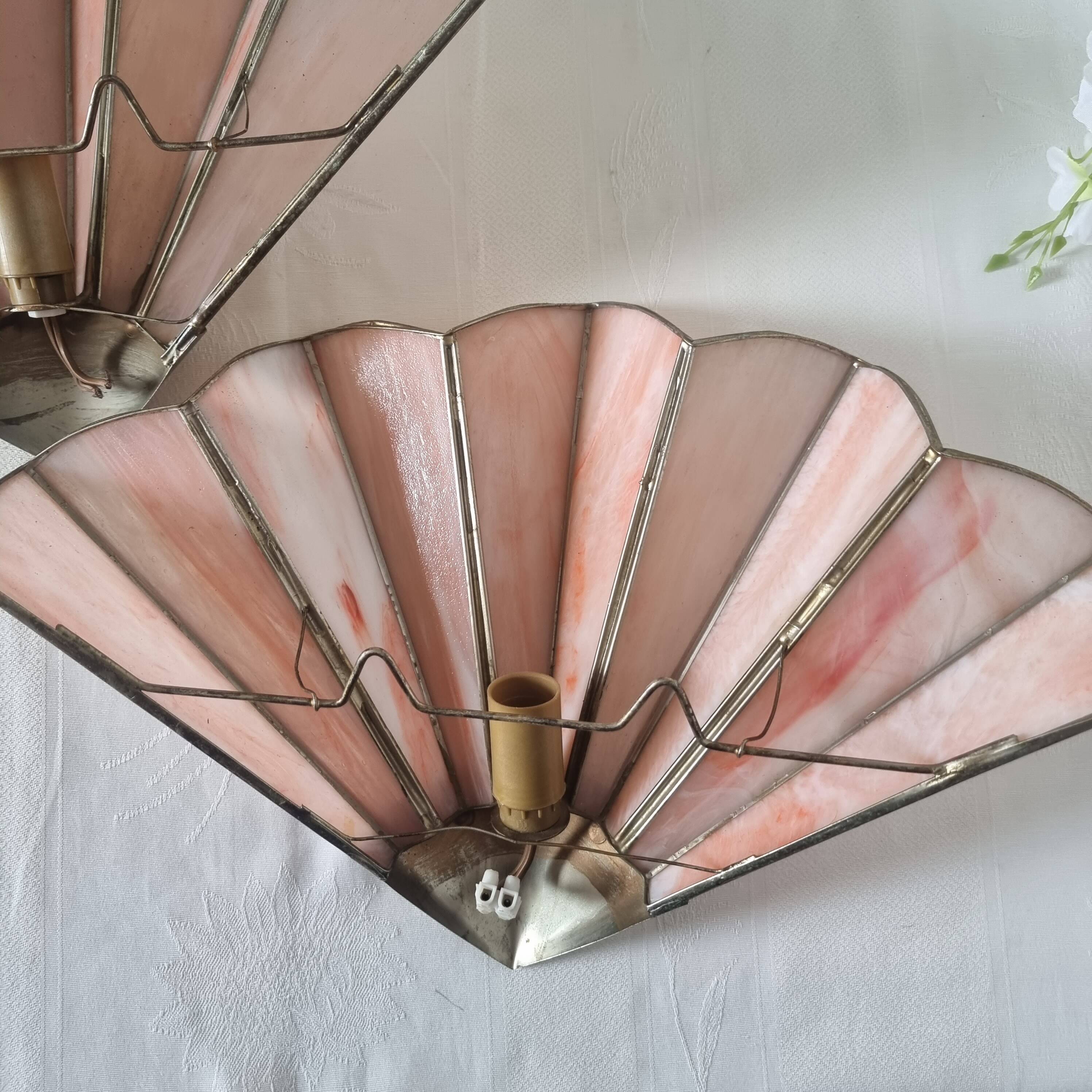 Art Deco style wall lights in brass and real glass paste