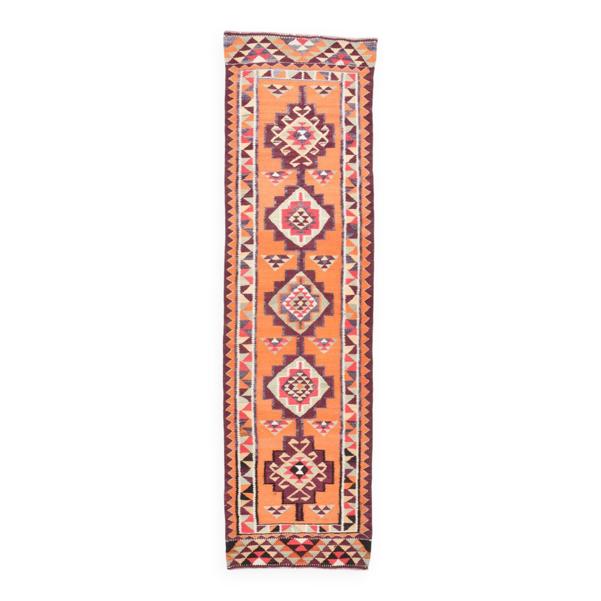 3x10 Kilim Soft Orange Decorative Hall Kilim Rug, 84x304Cm