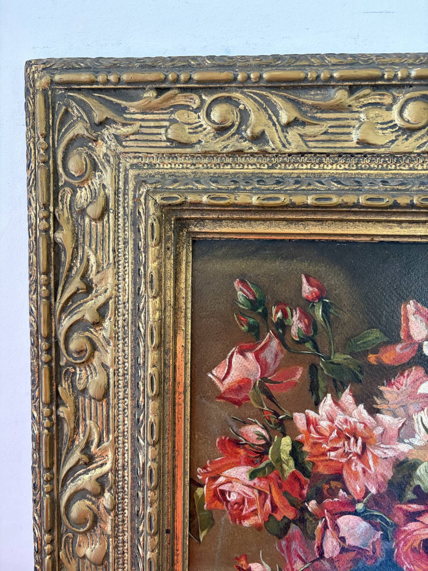 Bouquet of roses, oil on framed panel