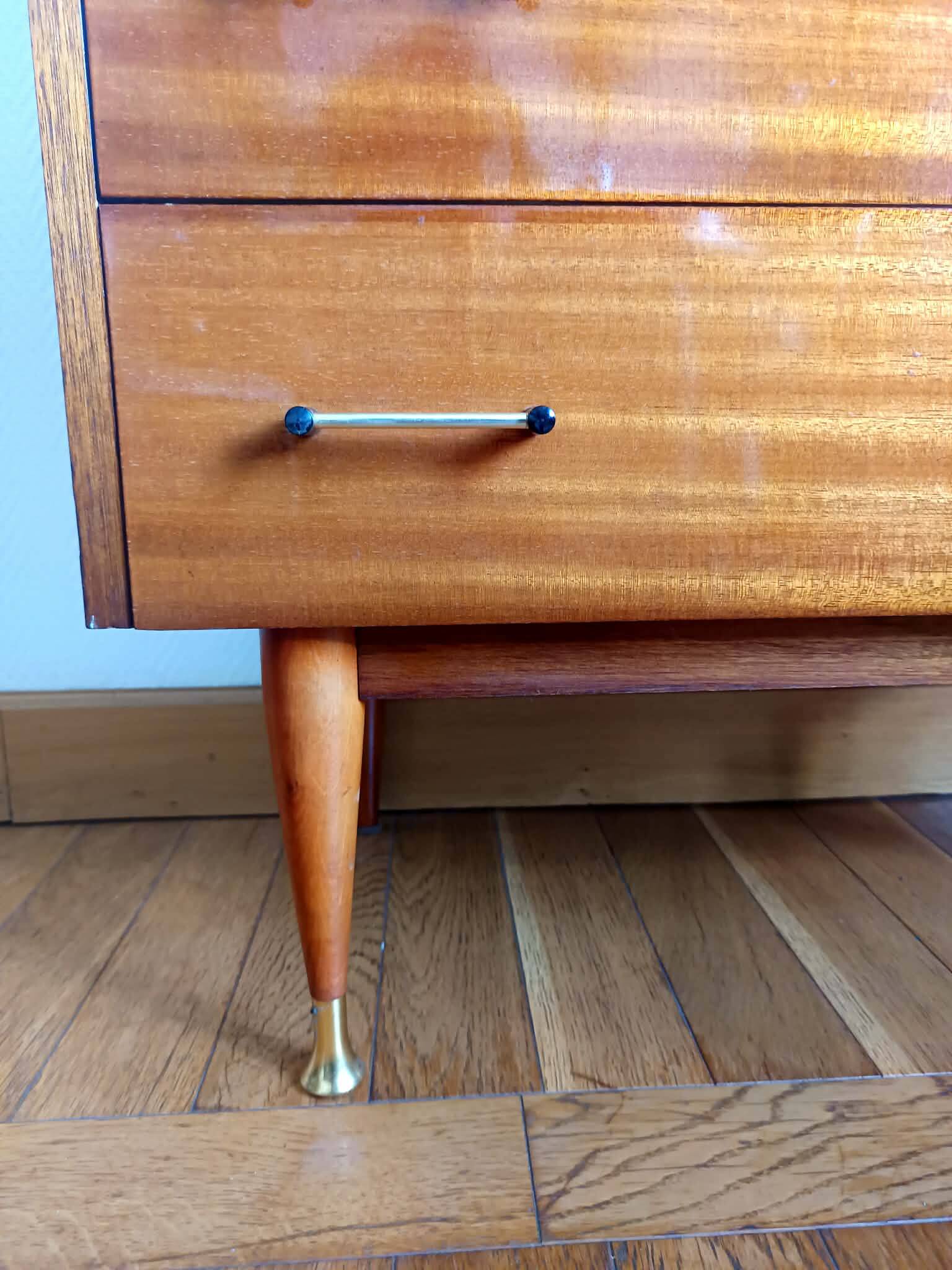 Commode pieds compas 1950 mid-century vintage