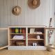 Beige glass and wood sideboard