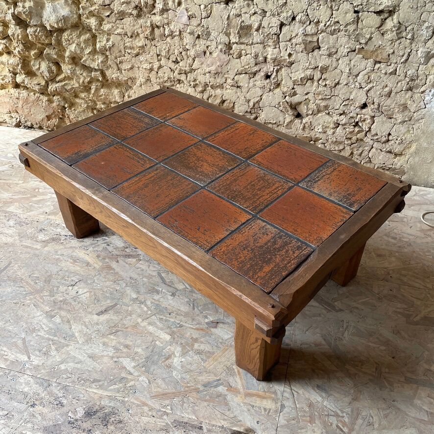 Brutalist solid oak coffee table