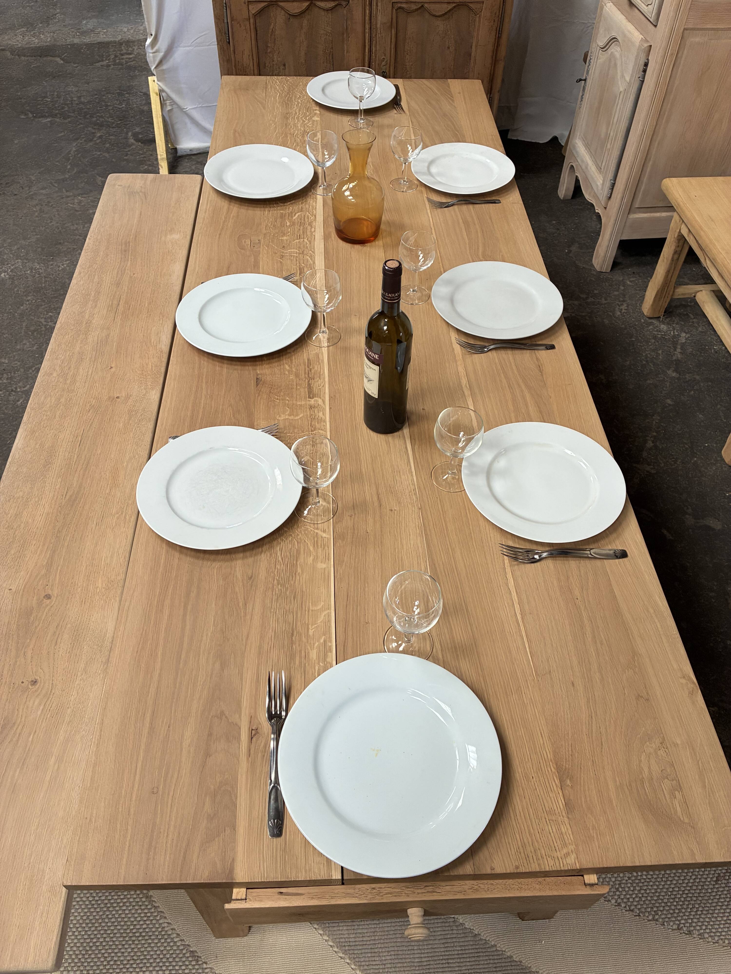 Solid oak farmhouse table with drawer