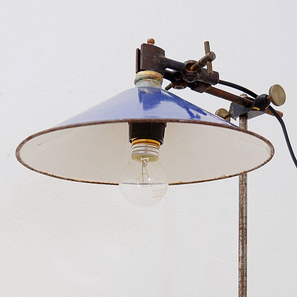 Industrial desk lamp with cobalt blue enamel shade - 1950s