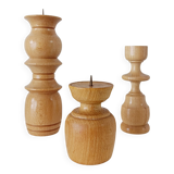Set of 3 Scandinavian turned wooden candle holders