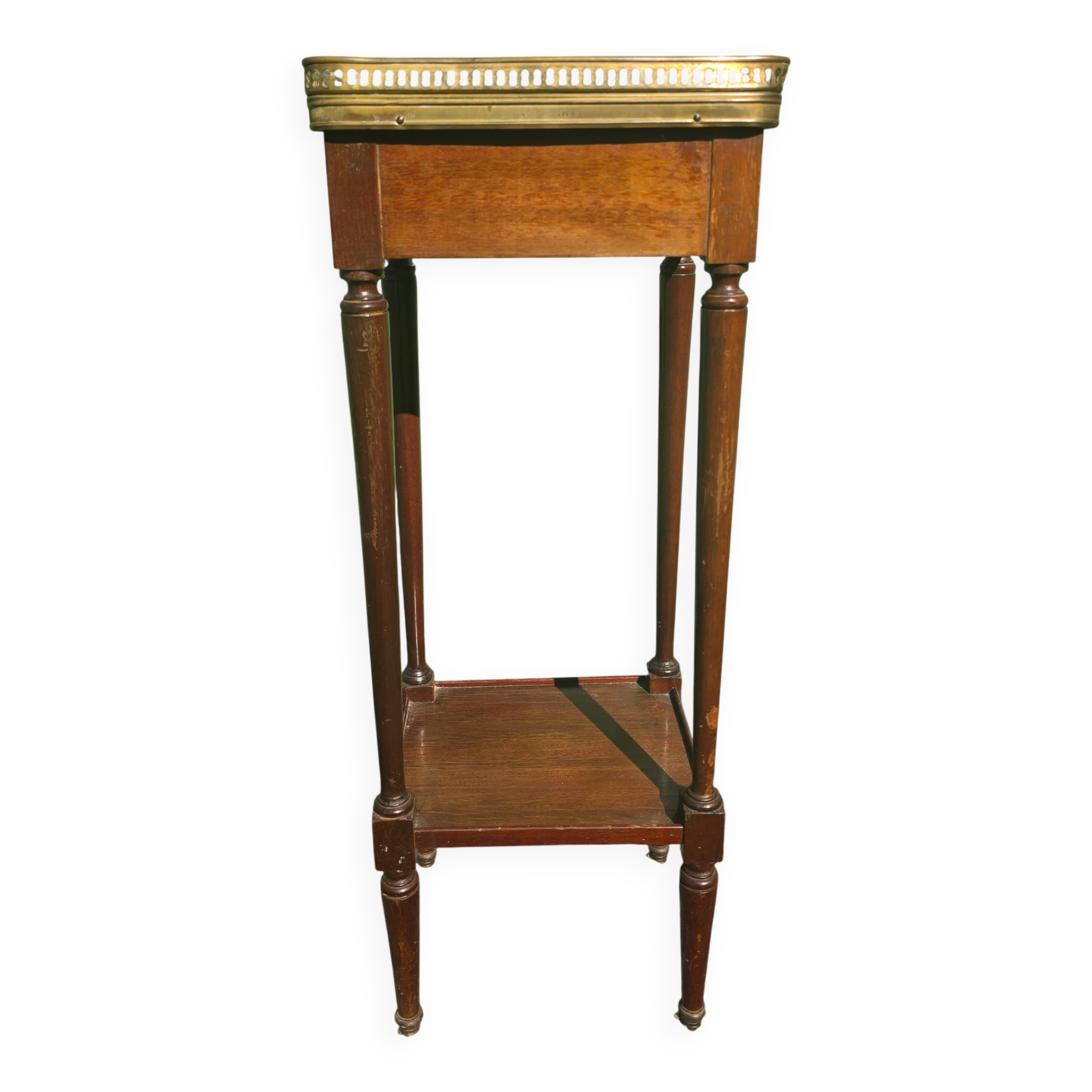 Table d’appoint style Louis XVI en acajou, marbre et laiton – vers 1900