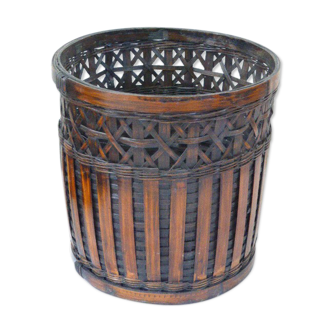 Cache Pot in braided rattan and bamboo, vintage 1970, natural and trend