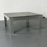 Table basse en aluminium et verre minimaliste de style moderniste du milieu du siècle, années 1970.
