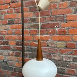 Louis Kalff opaline and teak suspension