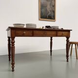 Walnut and pine drapery farmhouse table